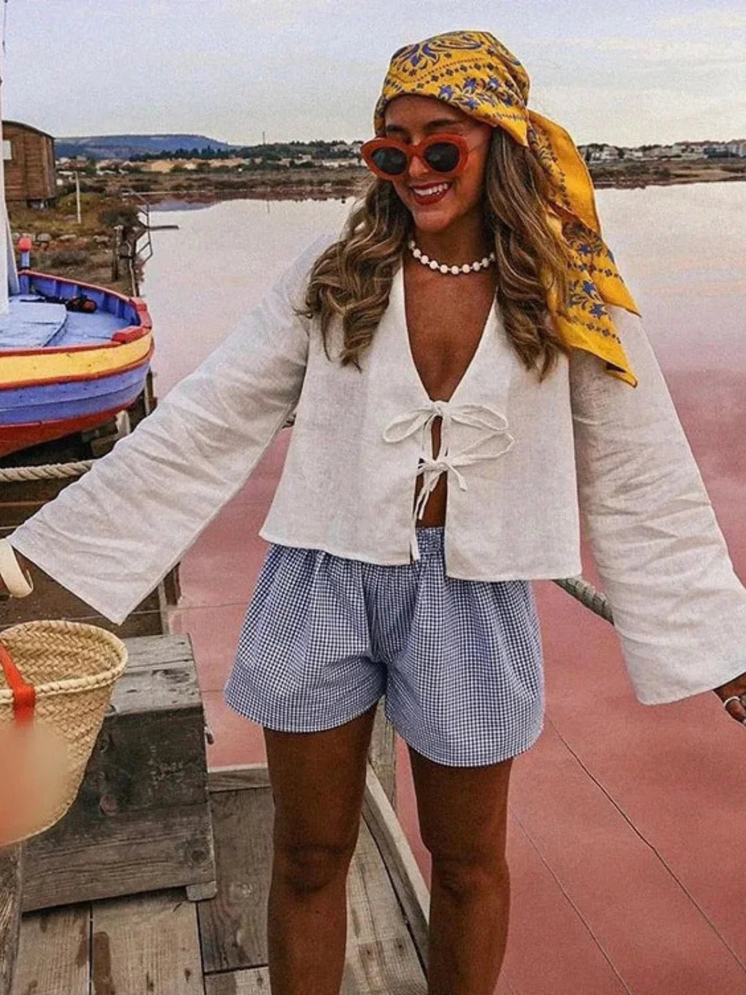 Casual Style V Bell Tied Top