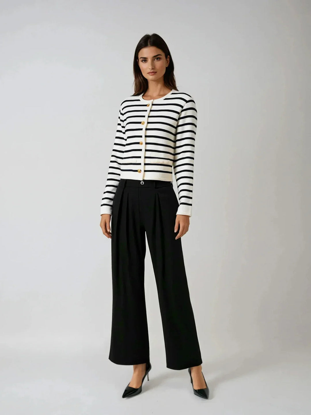 Classic Stripe Button-Up Knitted Cardigan