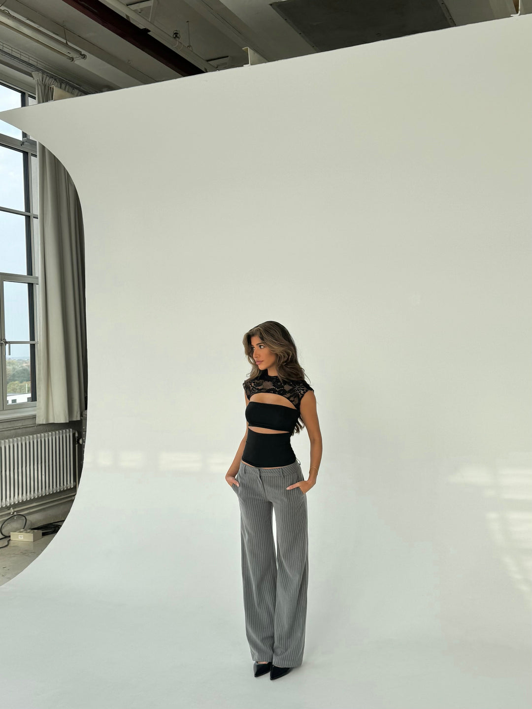 Lina low waist trousers - grey striped