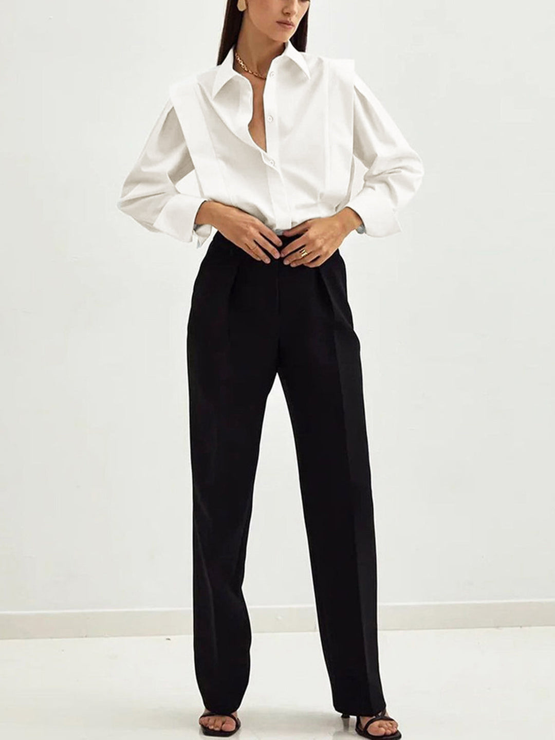 Structured Puff Sleeve Button-Up Shirt