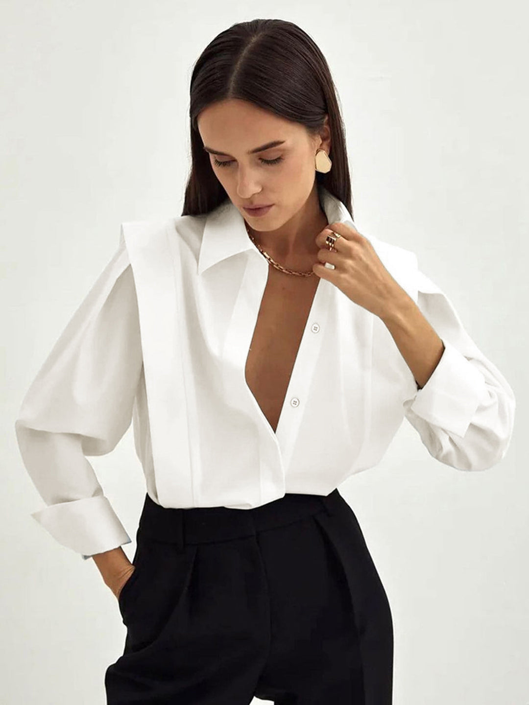 Structured Puff Sleeve Button-Up Shirt