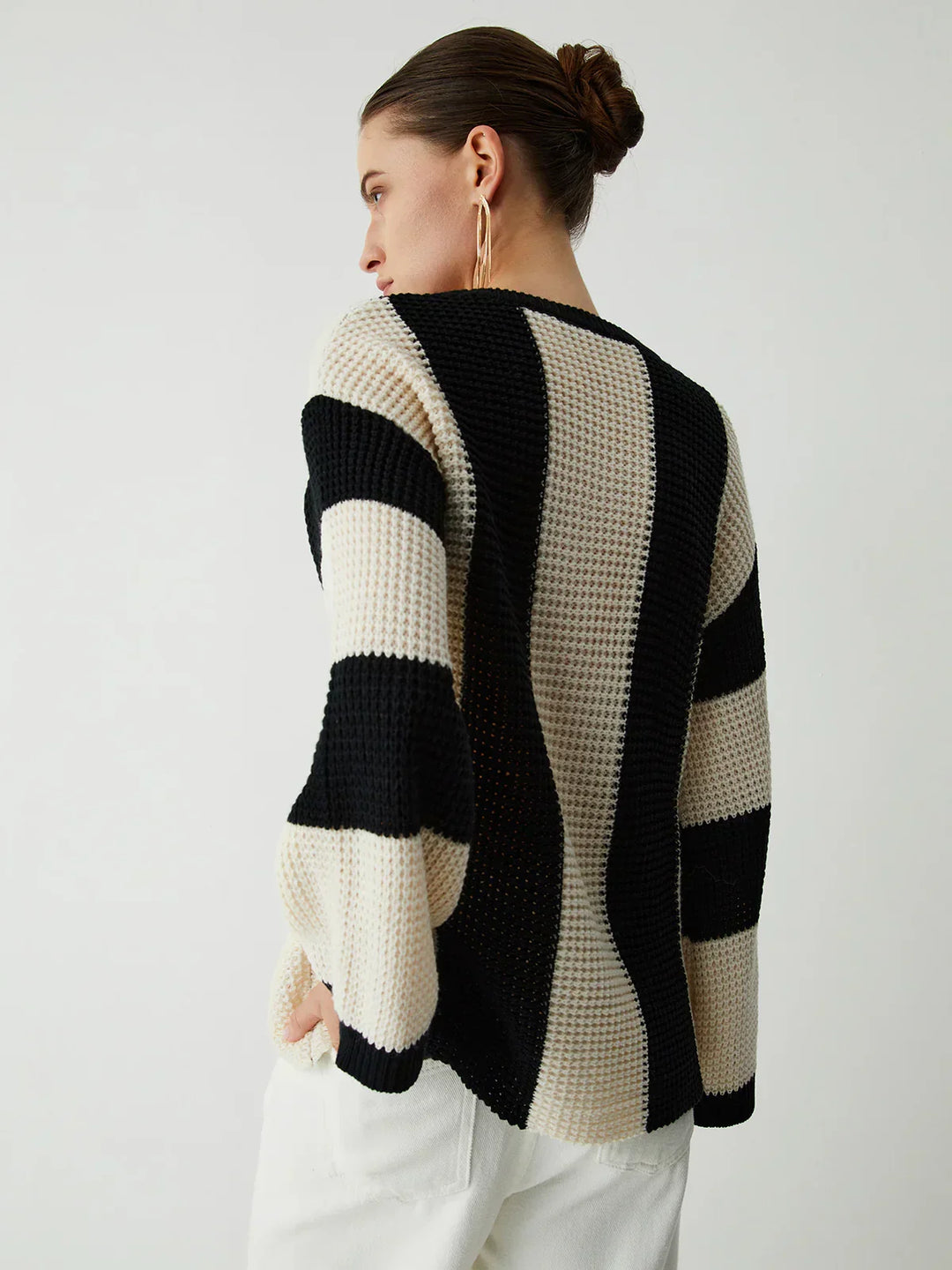 Hollow Pointelle Stripe Sweater