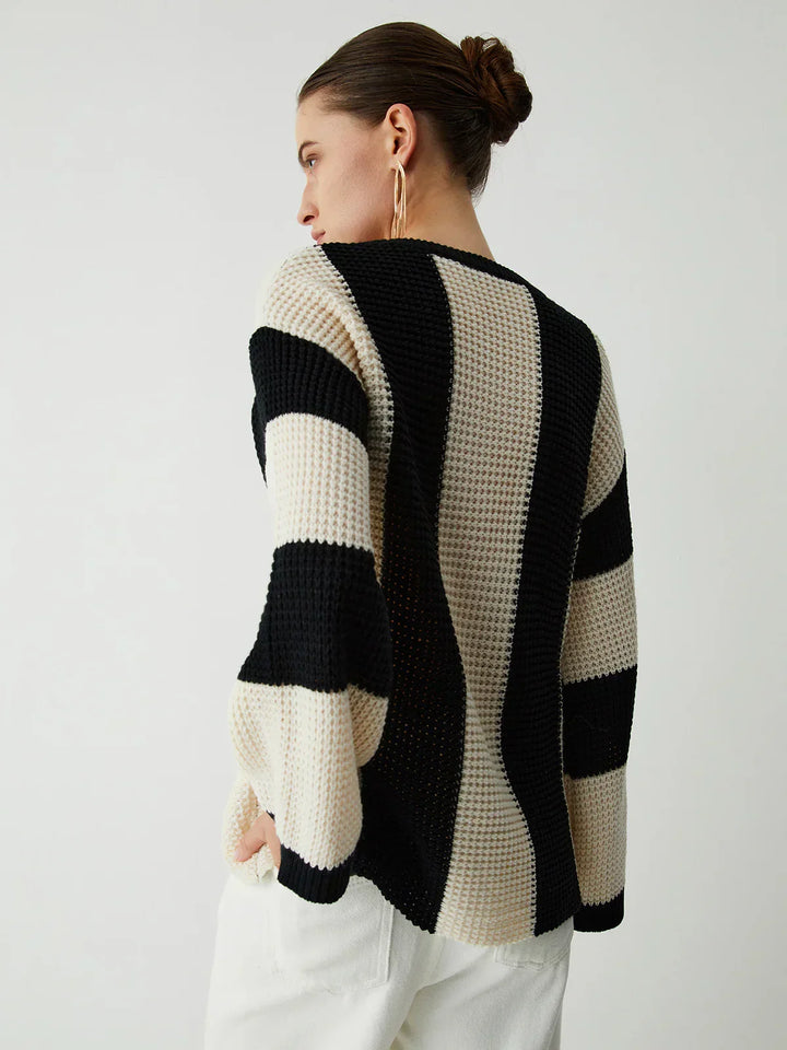 Hollow Pointelle Stripe Sweater