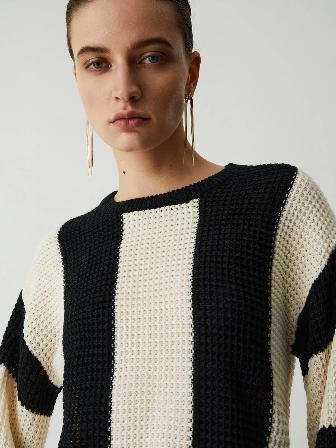 Hollow Pointelle Stripe Sweater