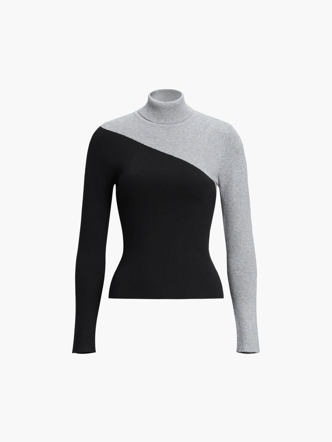 Asymmetrical Colourblock Ribbed Turtleneck Sweater