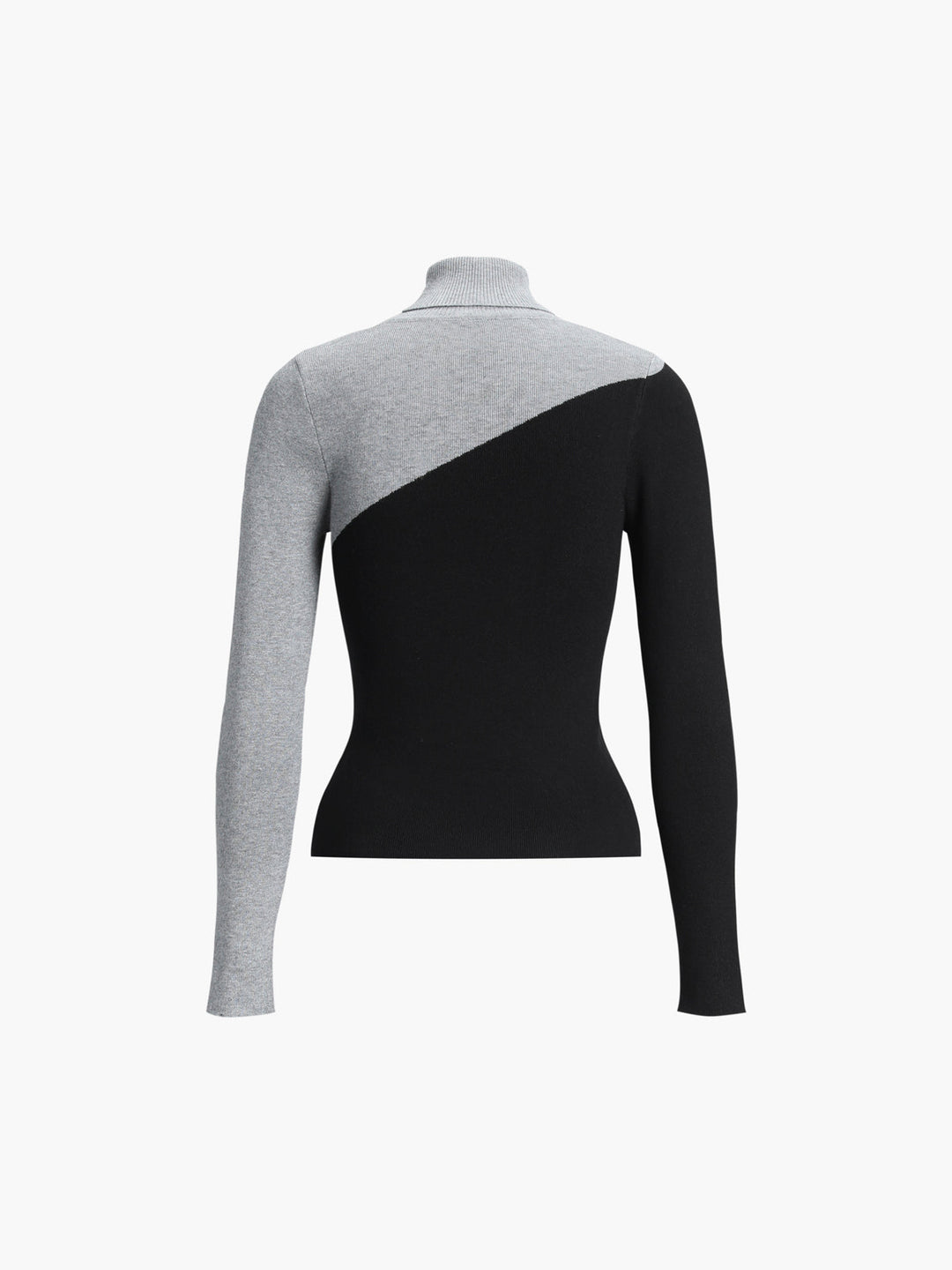 Asymmetrical Colourblock Ribbed Turtleneck Sweater