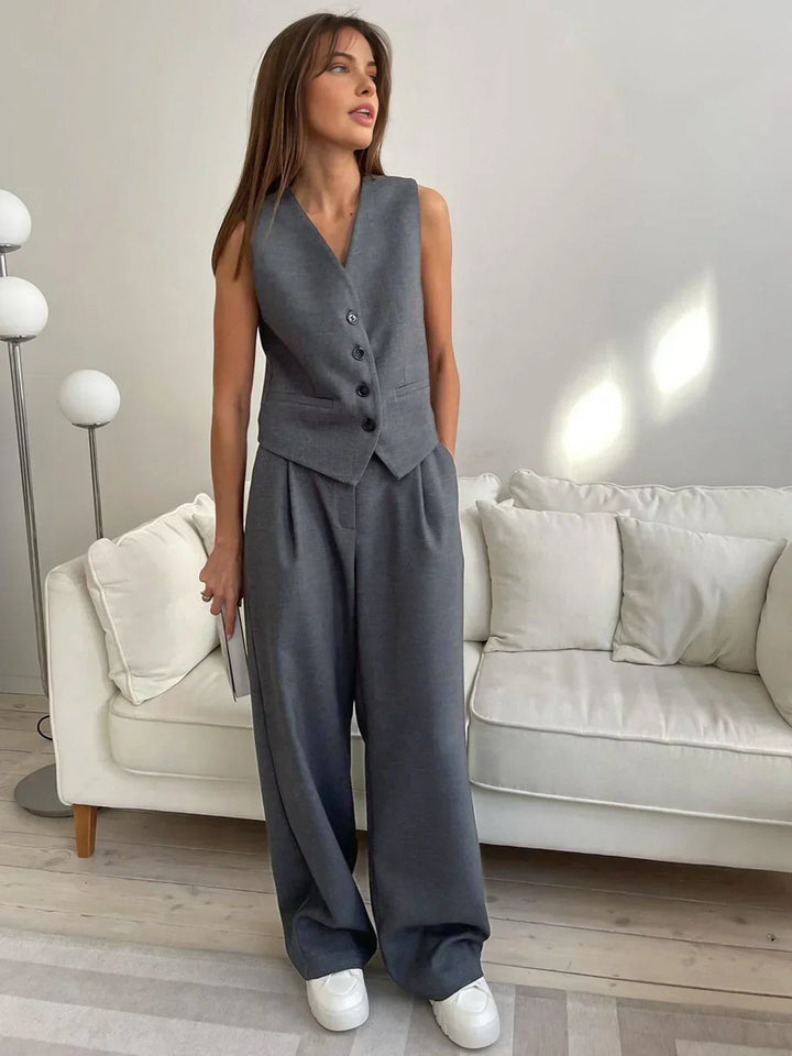 Casual Style Vest & Pants Matching Suit