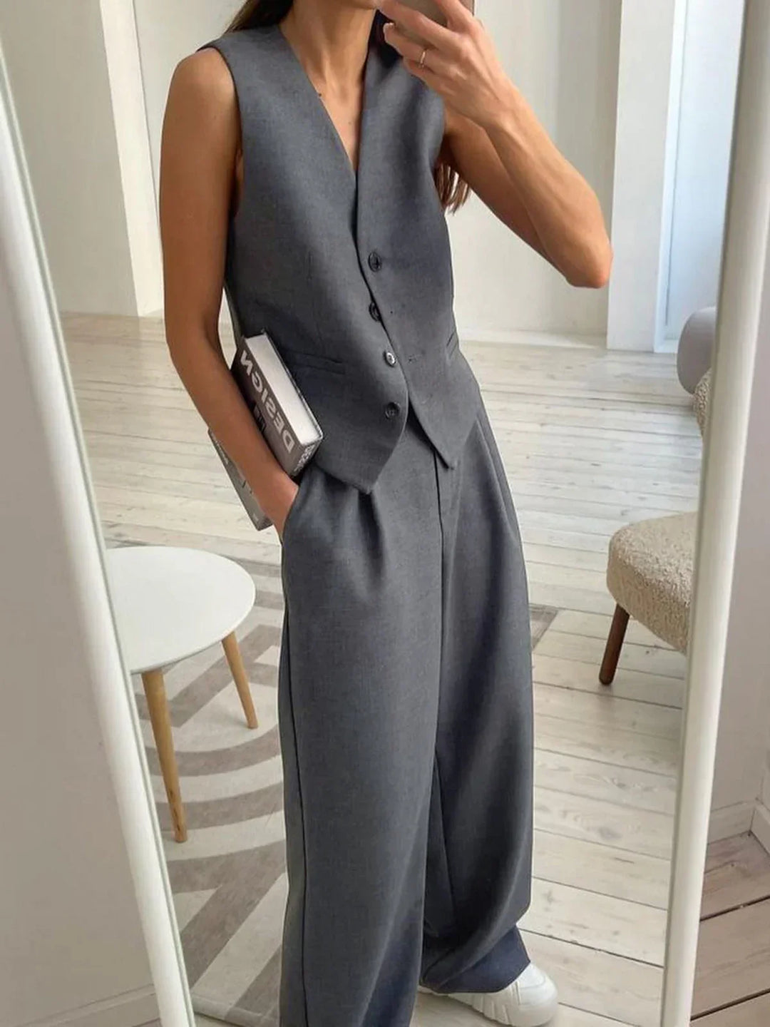 Casual Style Vest & Pants Matching Suit