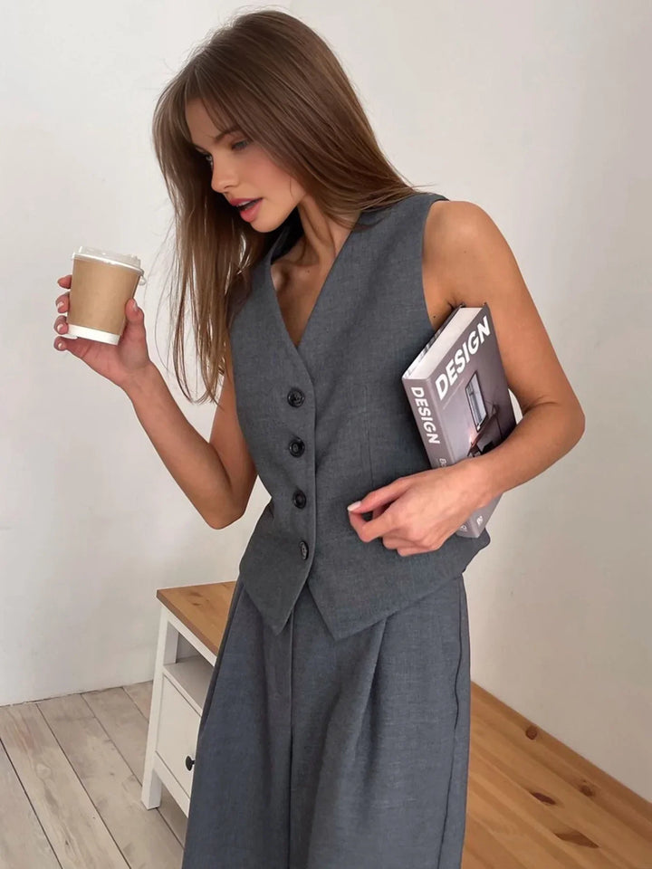 Casual Style Vest & Pants Matching Suit