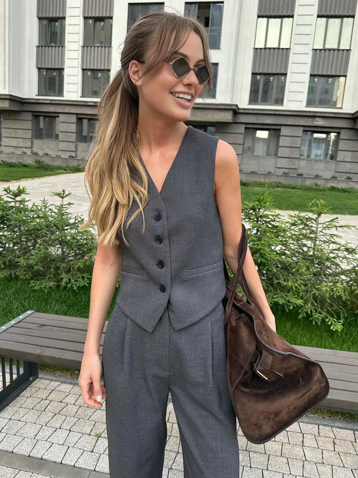Casual Style Vest & Pants Matching Suit