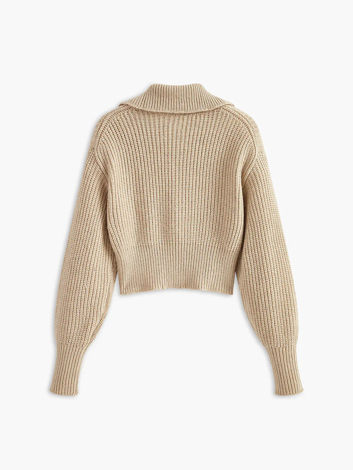 Ribbed Zipper Lapel Cardigan