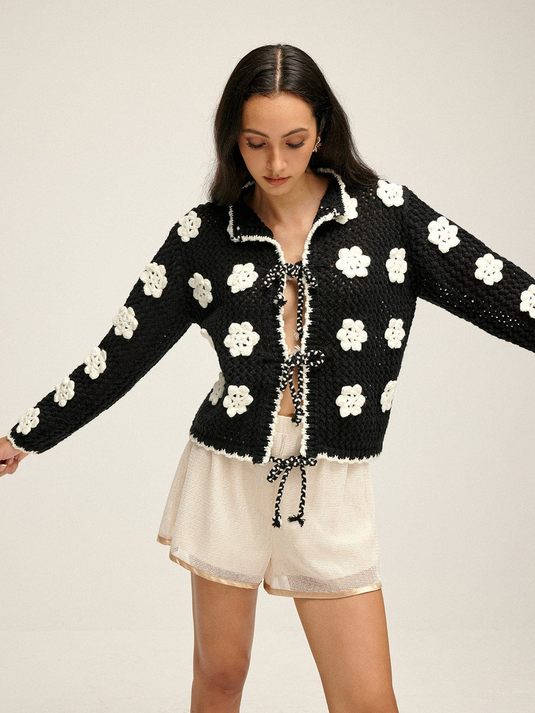 Positano Crochet Flower Tie Cardigan