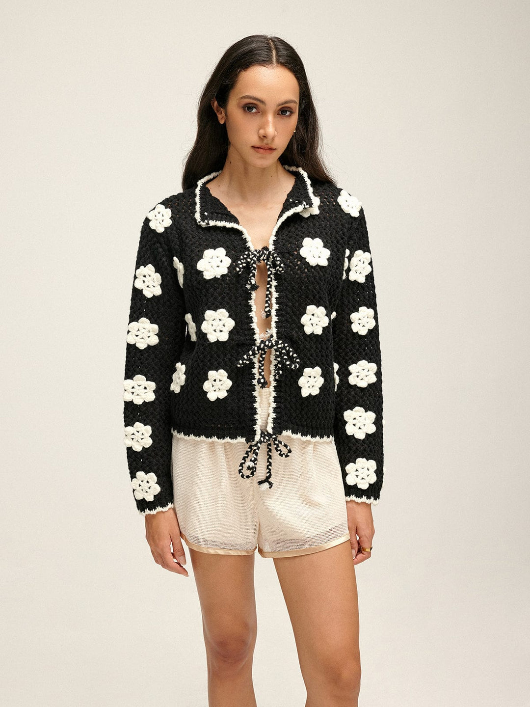 Positano Crochet Flower Tie Cardigan