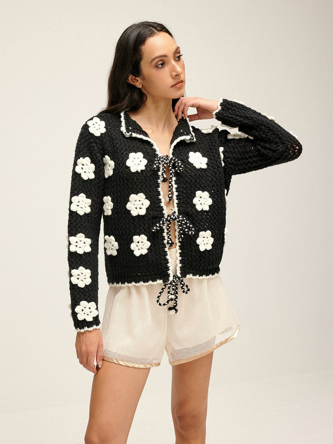 Positano Crochet Flower Tie Cardigan
