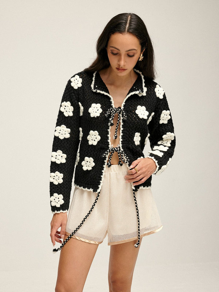 Positano Crochet Flower Tie Cardigan