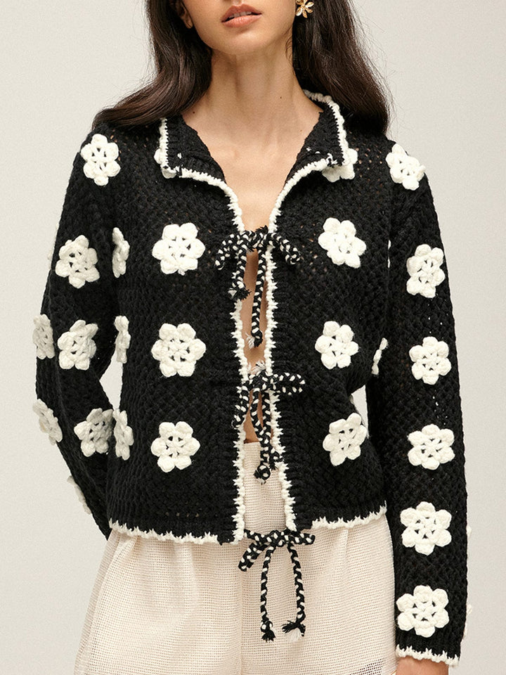 Positano Crochet Flower Tie Cardigan