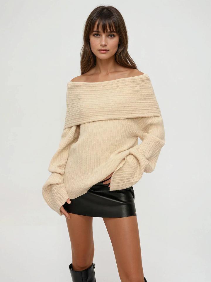 Ribbed Off Shoulder Loose Sweater