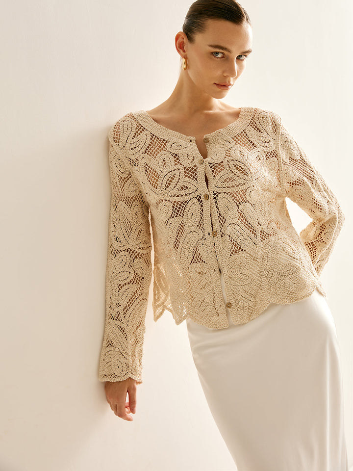 Sahara Bloom Open-Knit Crochet Cardigan