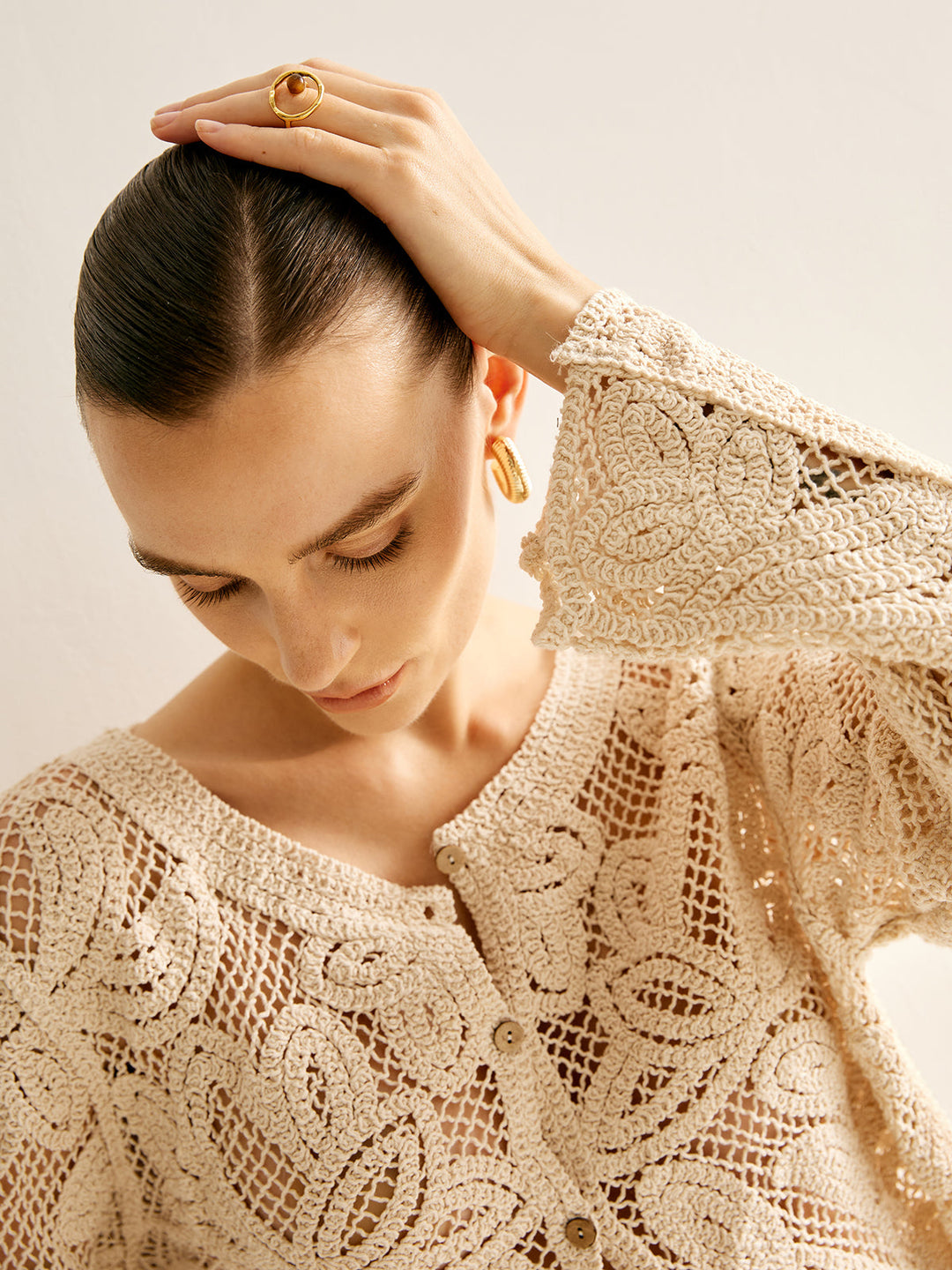 Sahara Bloom Open-Knit Crochet Cardigan