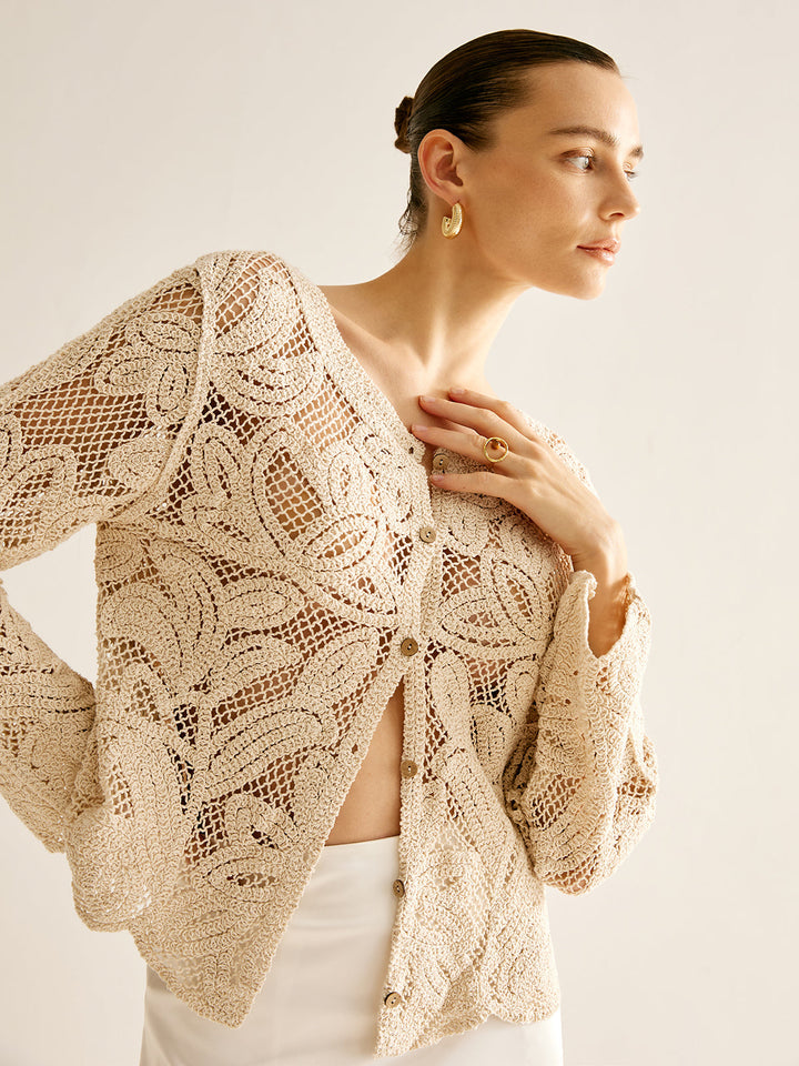 Sahara Bloom Open-Knit Crochet Cardigan