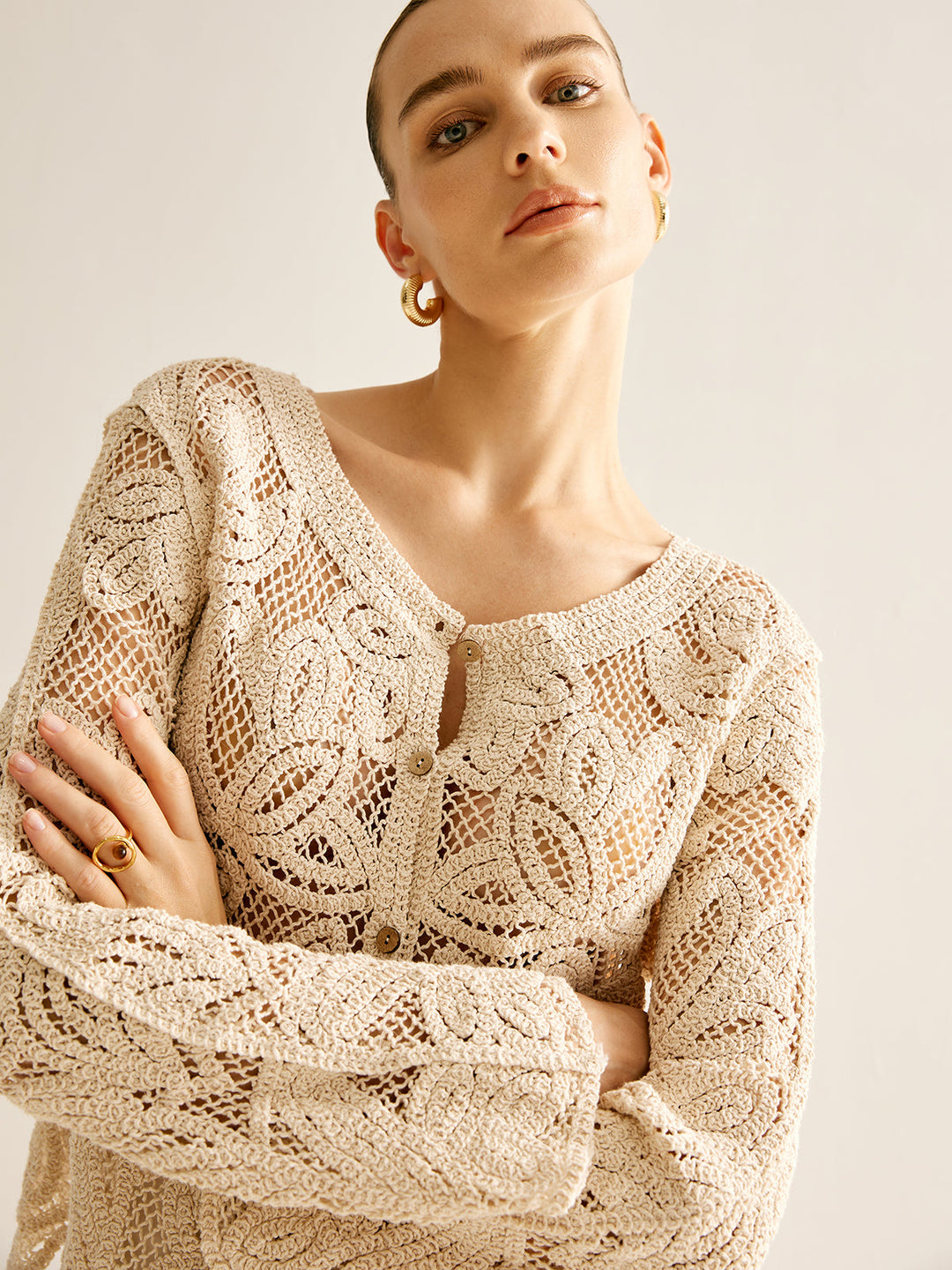 Sahara Bloom Open-Knit Crochet Cardigan