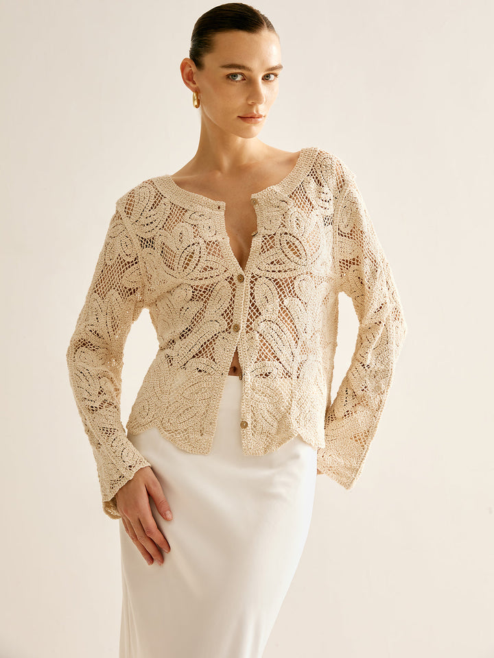 Sahara Bloom Open-Knit Crochet Cardigan