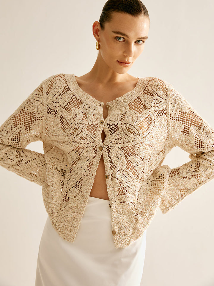 Sahara Bloom Open-Knit Crochet Cardigan