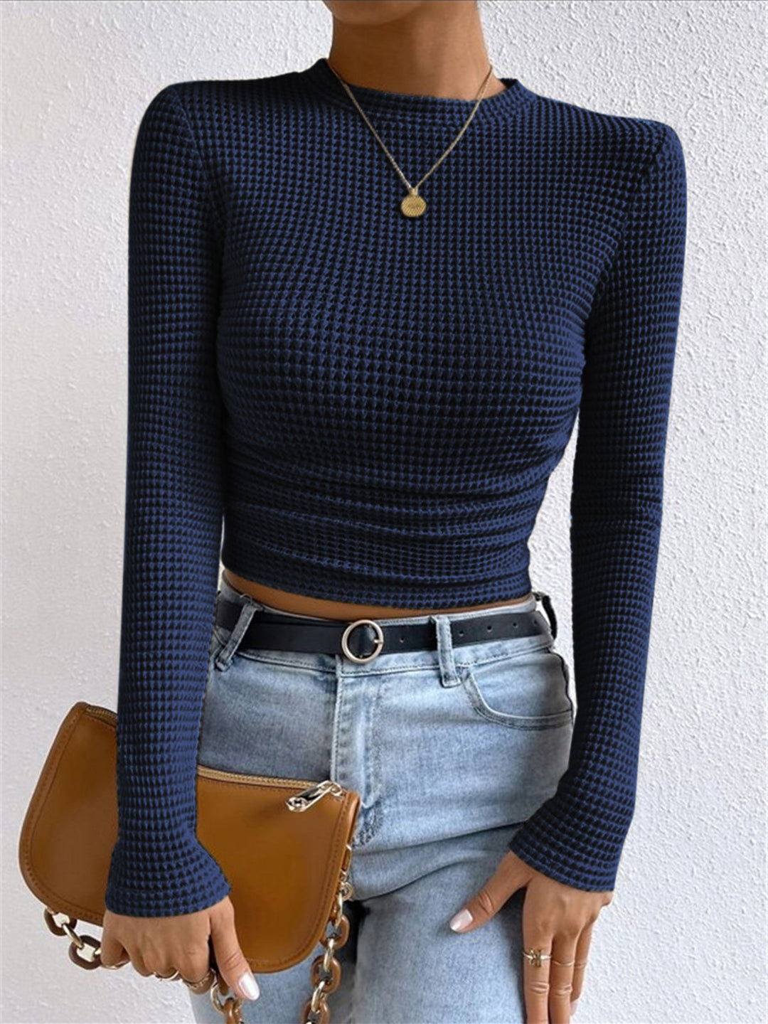 Waffle Knit Long Sleeve Top