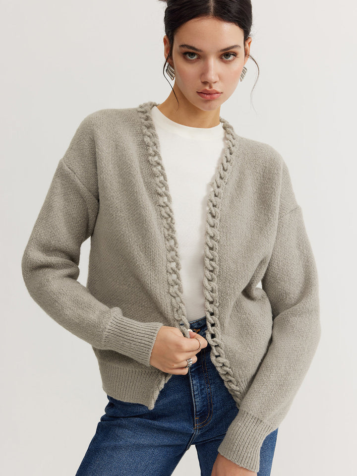 Stone Loop-Trim Knit Cardigan