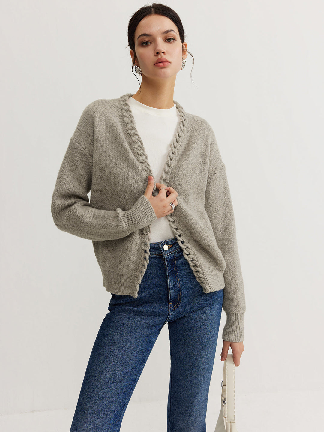 Stone Loop-Trim Knit Cardigan