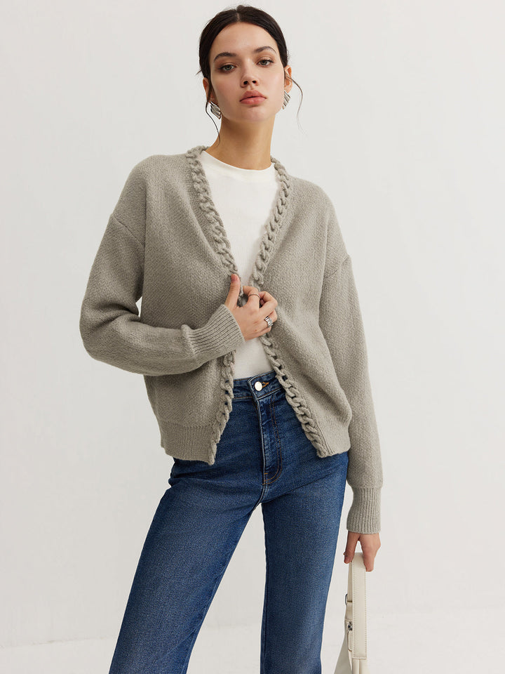Stone Loop-Trim Knit Cardigan