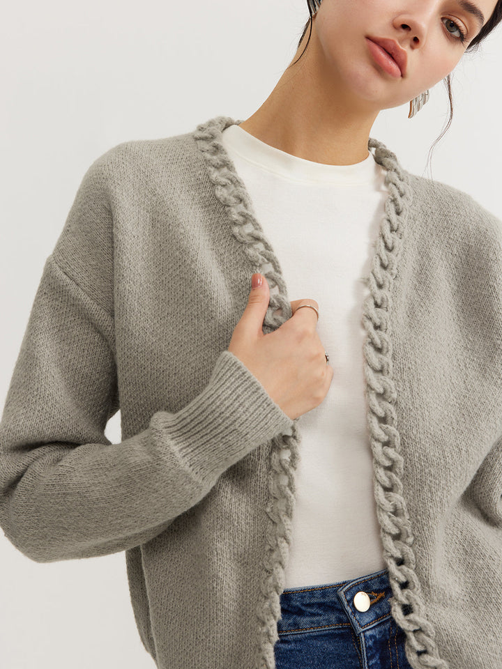 Stone Loop-Trim Knit Cardigan