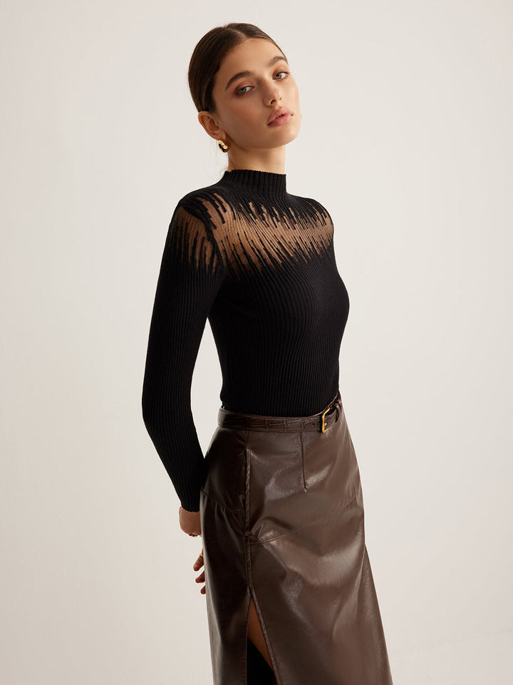 Textured Sheer Yoke Ribbed Top