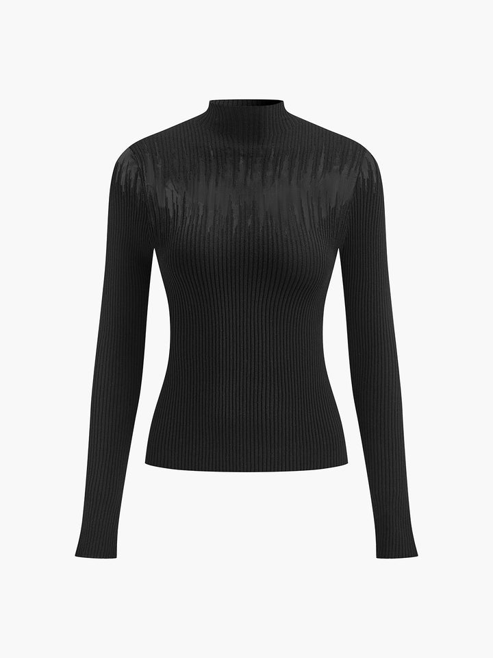 Textured Sheer Yoke Ribbed Top