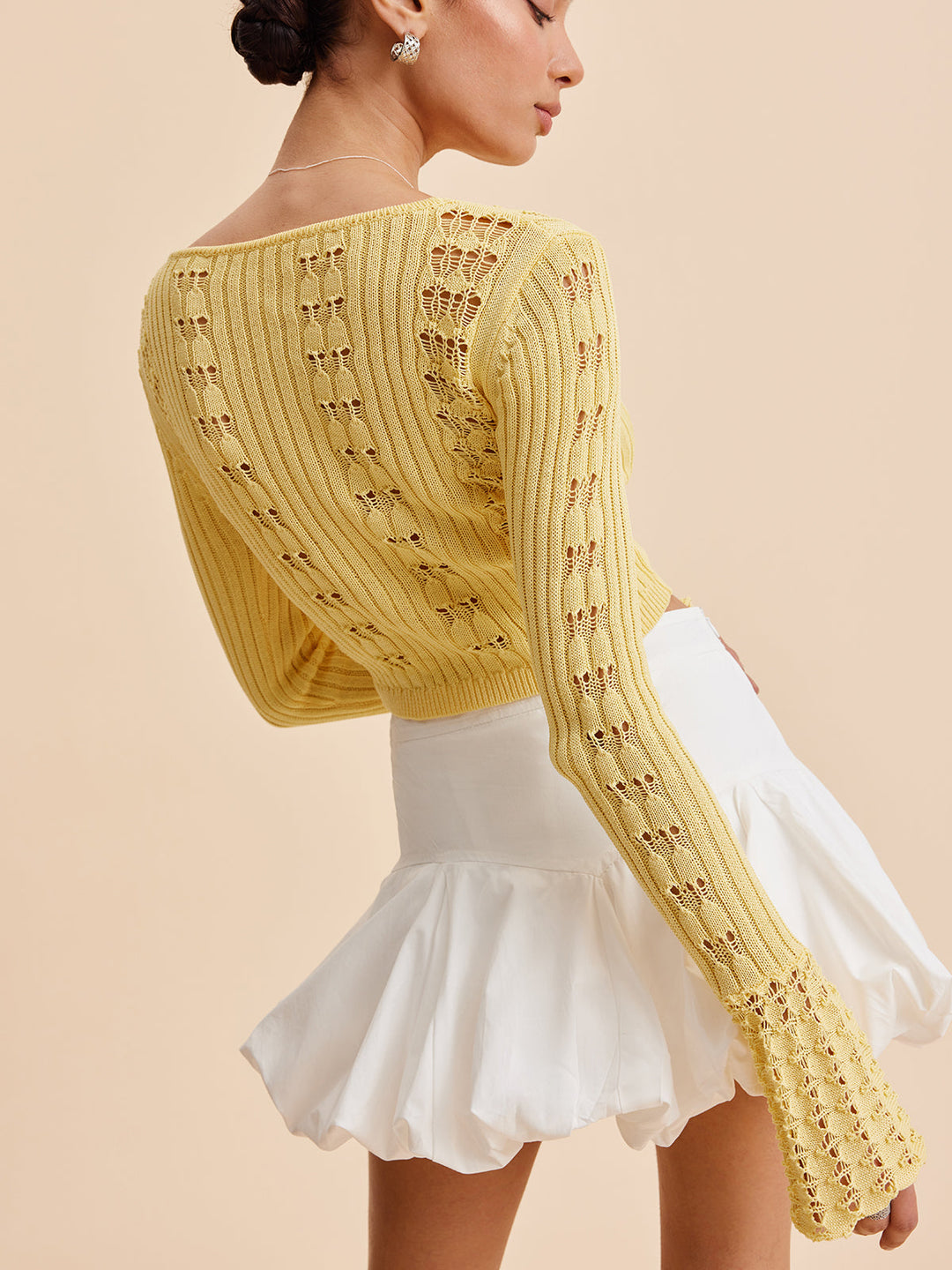 Limoncello Flare-Sleeve Crochet Cardigan