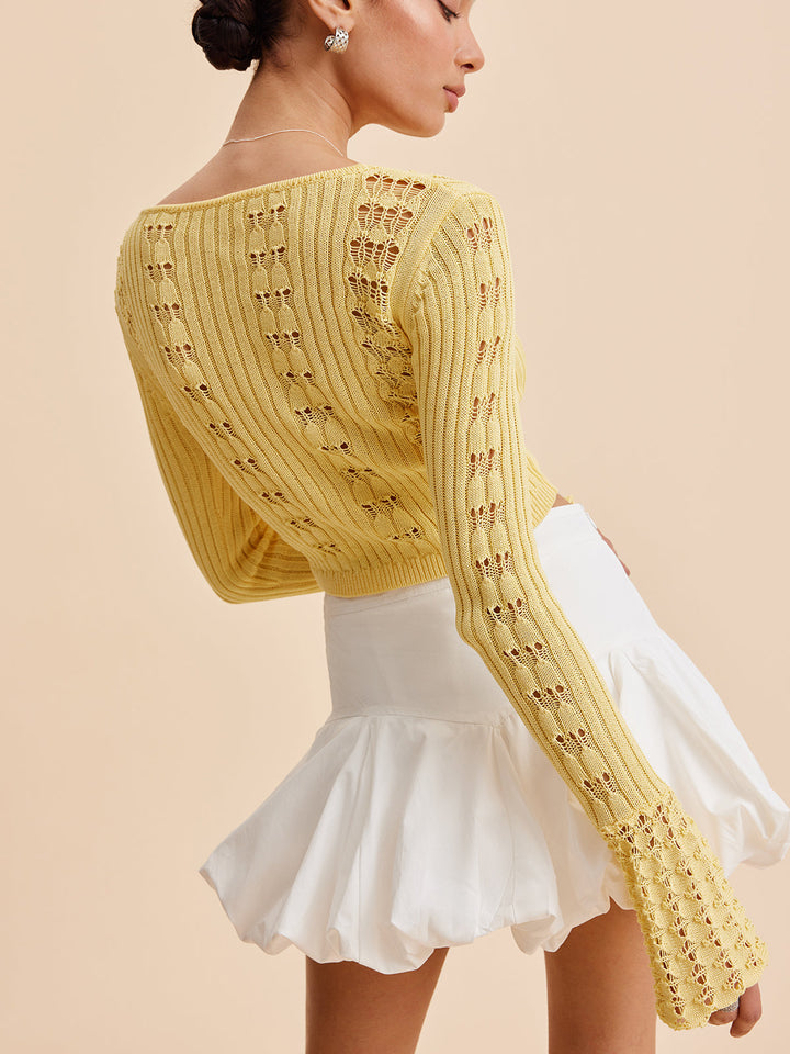 Limoncello Flare-Sleeve Crochet Cardigan