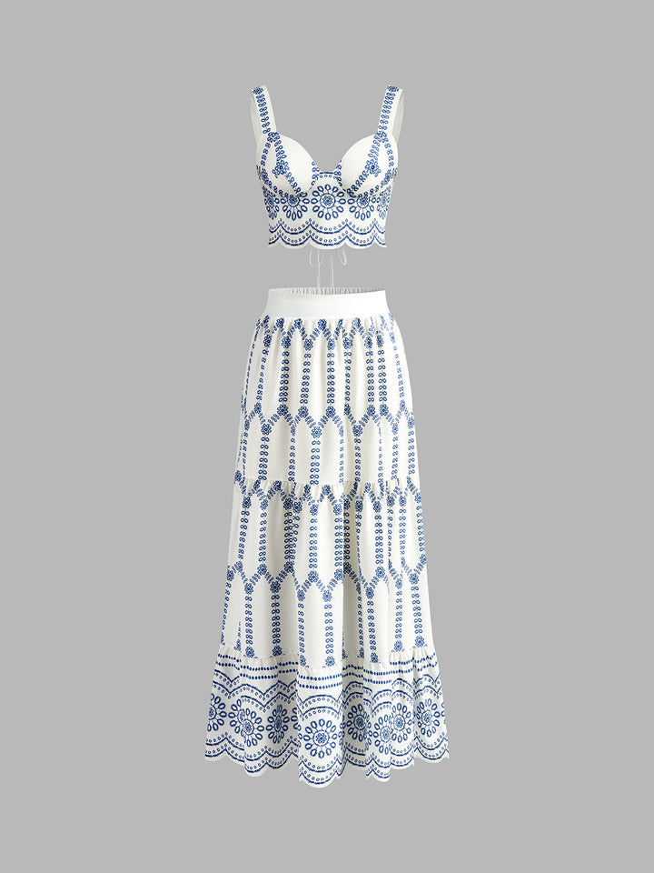 Santorini Breeze Embroidered Two-Piece Set