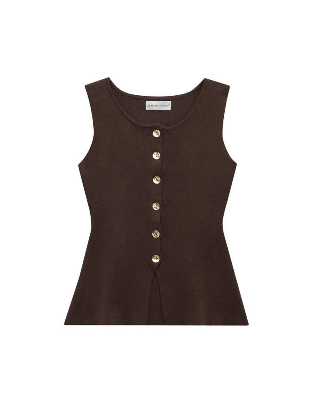 Sleeveless Square-Neck Buttoned Top With Split Hem