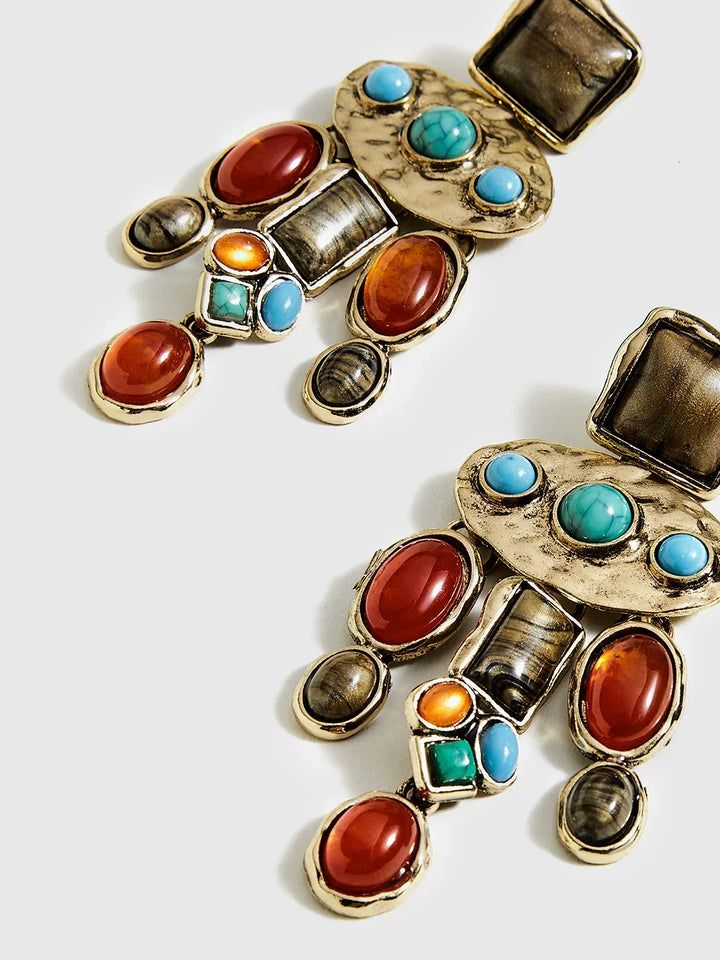 Boho Chic Colorful Gemstones Pendant Earrings