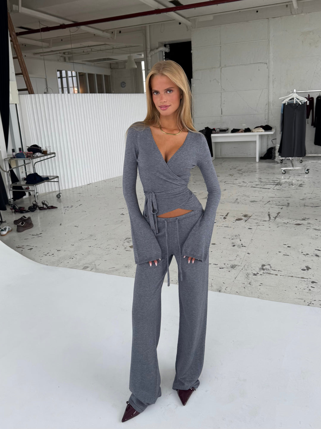 Knit trousers - melange grey