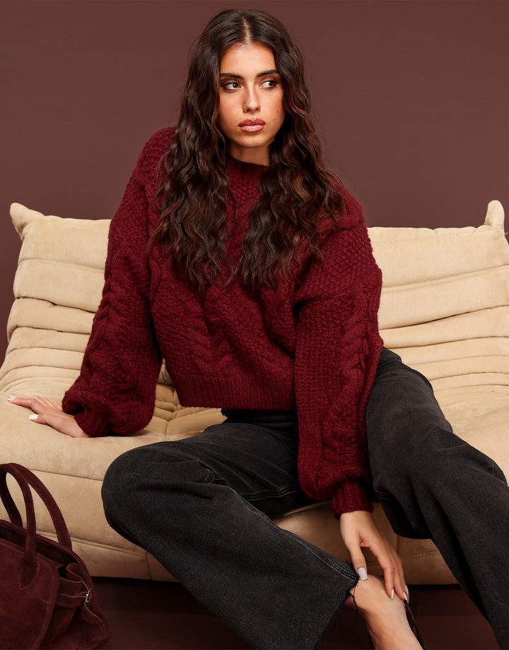 Burgundy Cable Knit Sweater