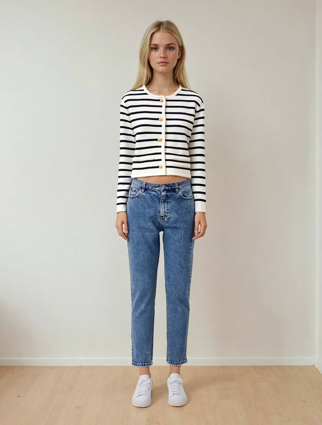 Classic Stripe Button-Up Knitted Cardigan