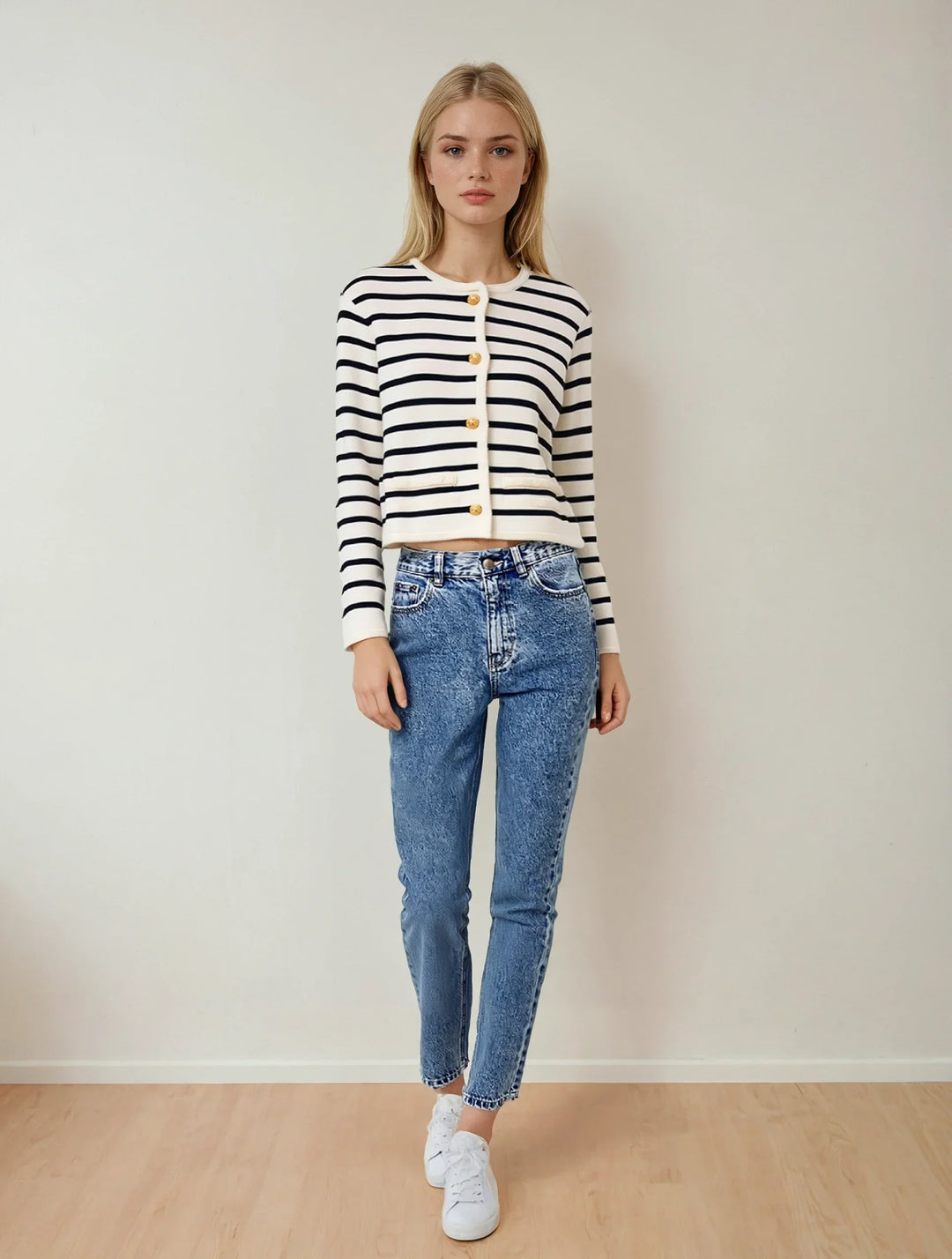 Classic Stripe Button-Up Knitted Cardigan