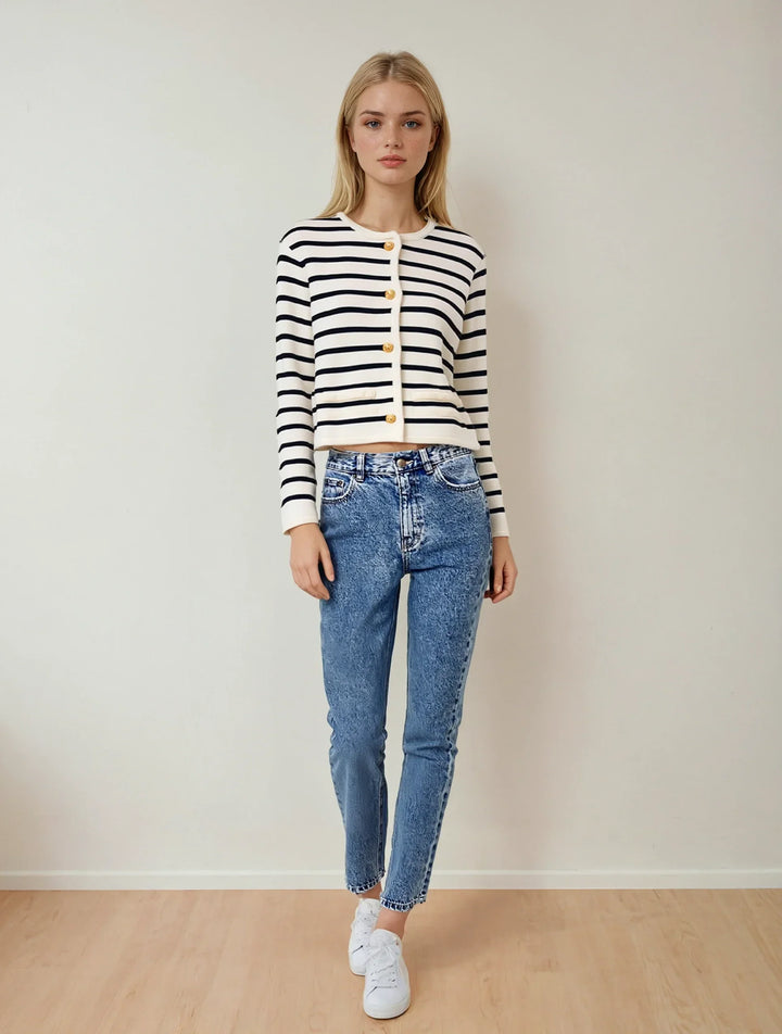 Classic Stripe Button-Up Knitted Cardigan