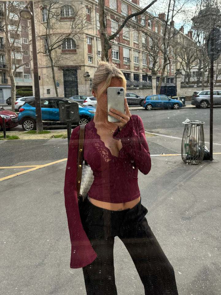 Pretty basic lace top - burgundy
