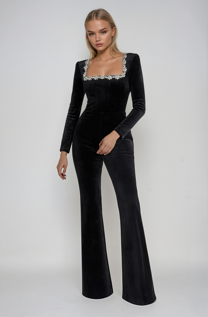 Nocturna Bloom Velvet Jumpsuit