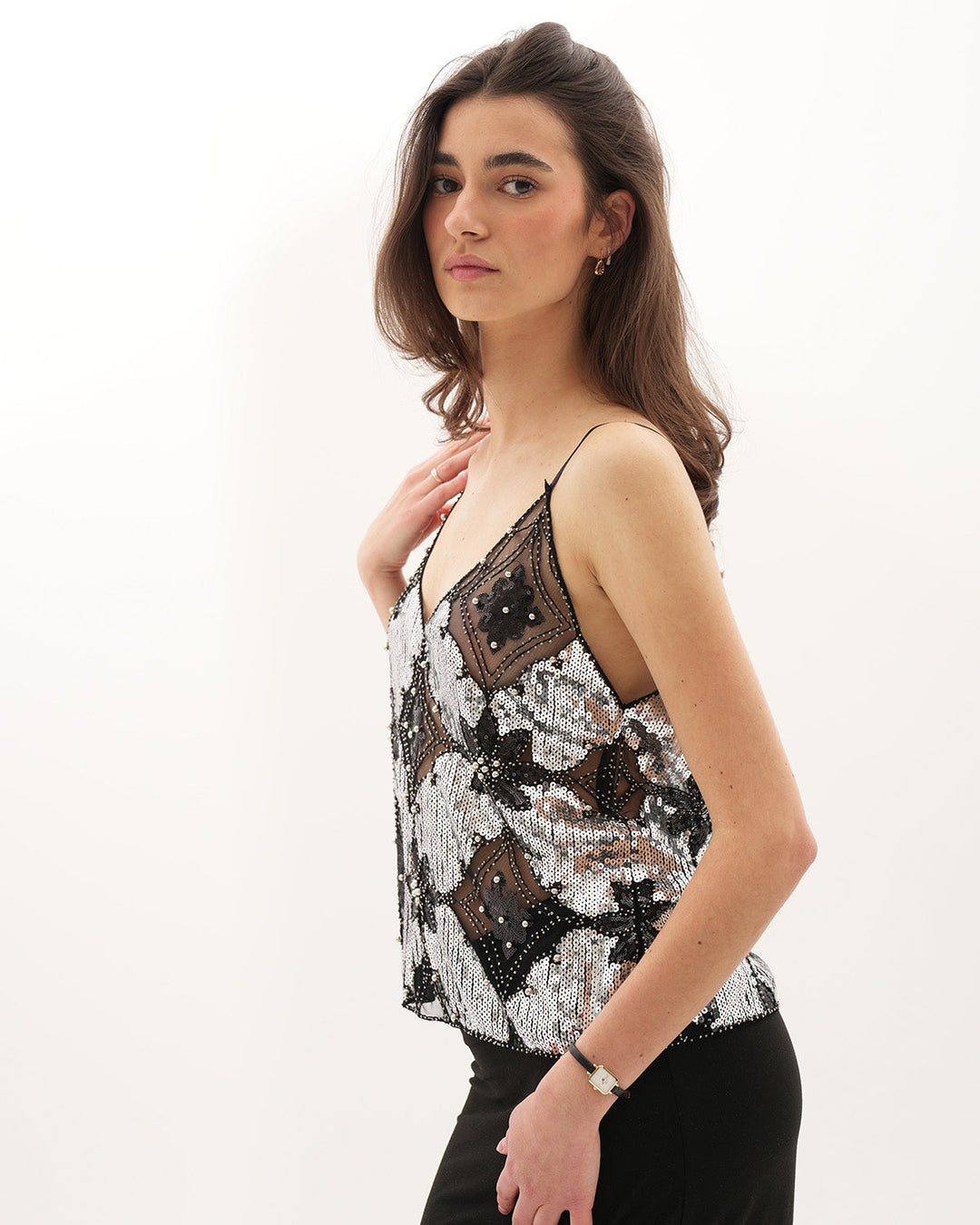 Venecia Embellished Top - Silver