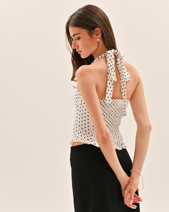 Athena Polka Dot Top - White