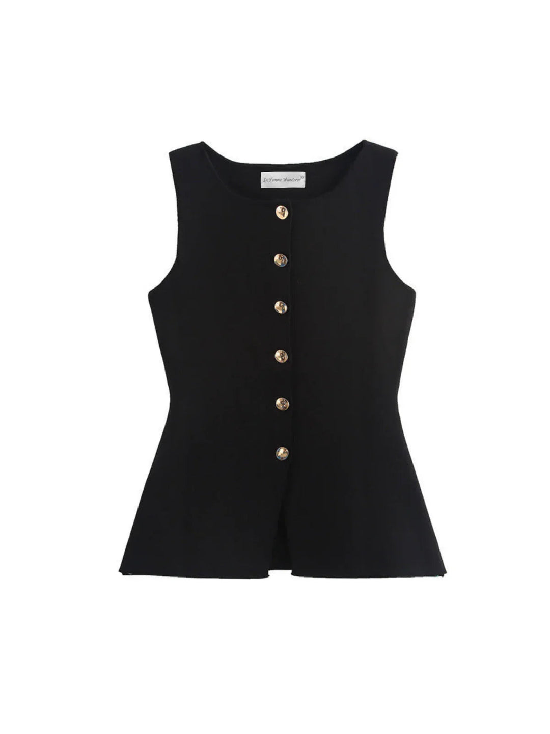 Sleeveless Square-Neck Buttoned Top With Split Hem