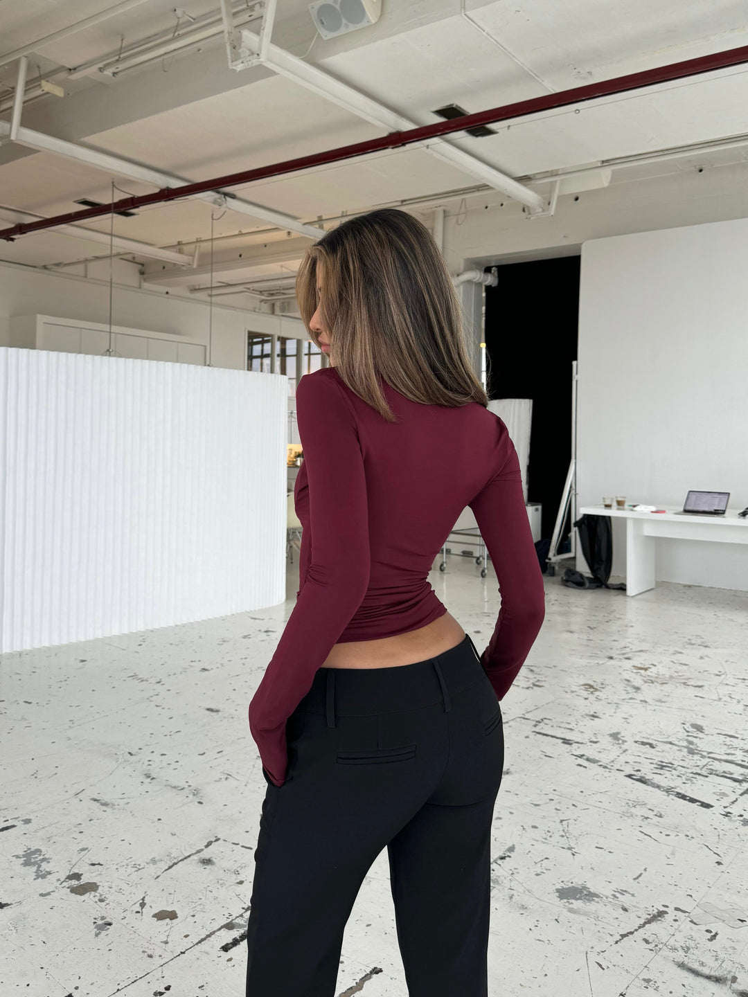 Bow basic lace top - Burgundy